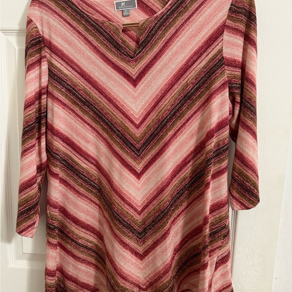 JM Collection Pink and Green Chevron Tunic